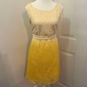 90's Sizz Yellow Floral Ombre Tie Waist Tank Short Dress Size Medium
